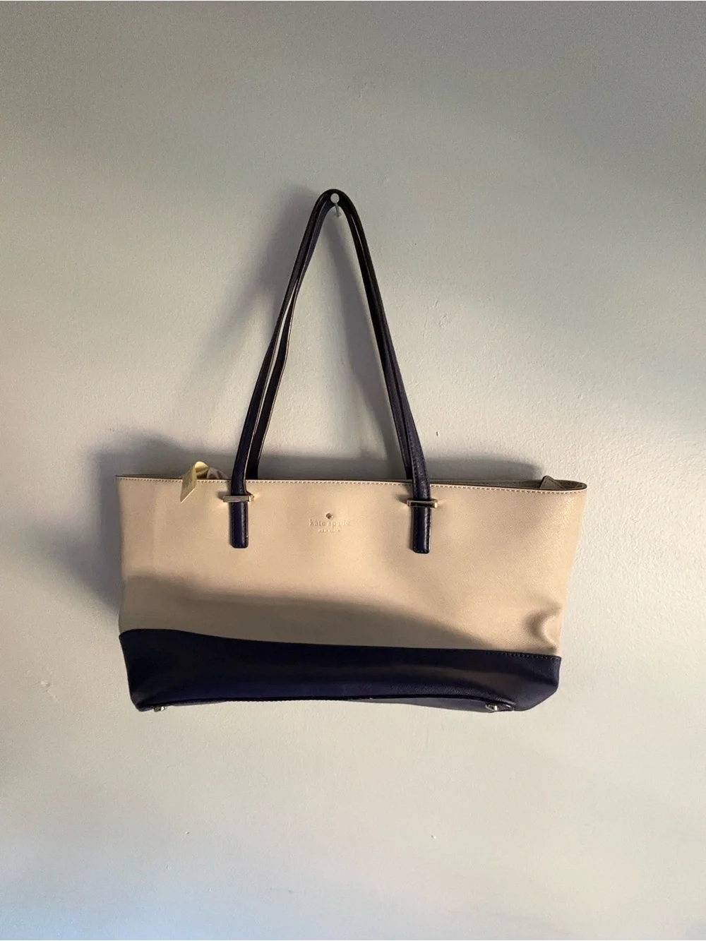 Kate Spade New York Cream & Navy Saffiano Leather Tote - Picture 1 of 4